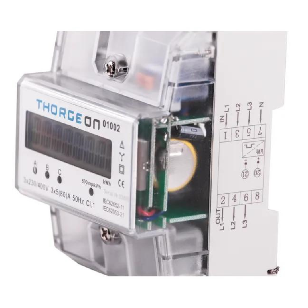 Elektroenerģijas skaitītājs 3F 80A LCD displejs, uz DIN sliedes