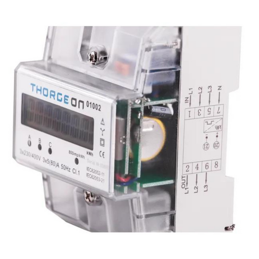 Elektroenerģijas skaitītājs 3F 80A LCD displejs, uz DIN sliedes