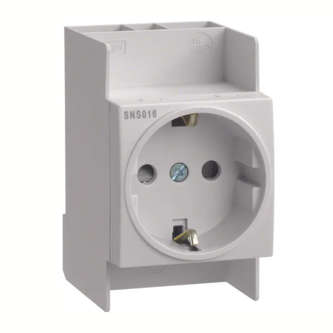 Kontaktligzda uz DIN sliedes, 16A, Schuko, QC, HAGER