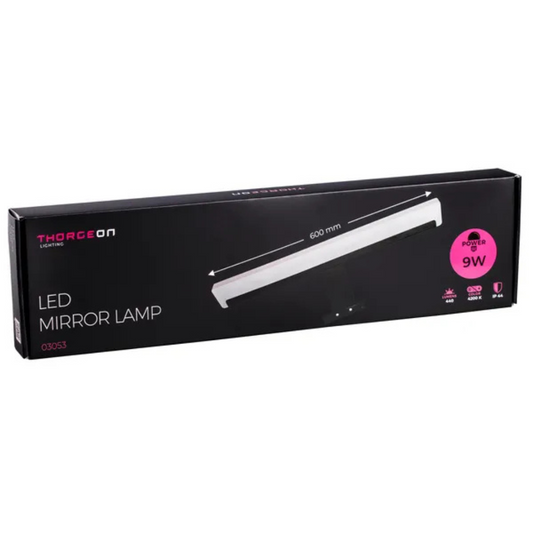 Gaismeklis LED spogulim, 9W, 245lm, 60cm, IP44, melns matēts, THORGEON