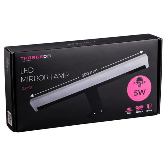 Gaismeklis LED spogulim, 5W, 446lm, 30cm, IP44, melns matēts, THORGEON