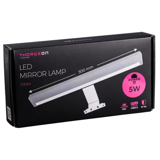 Gaismeklis LED spogulim, 5W, 245lm, 30cm, IP44, balts, THORGEON