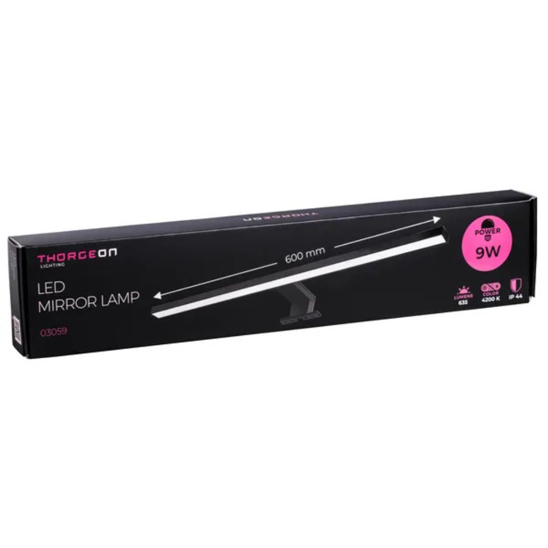 Gaismeklis LED spogulim / gleznai, 9W, 635lm, 60cm, IP44, melns matēts, THORGEON