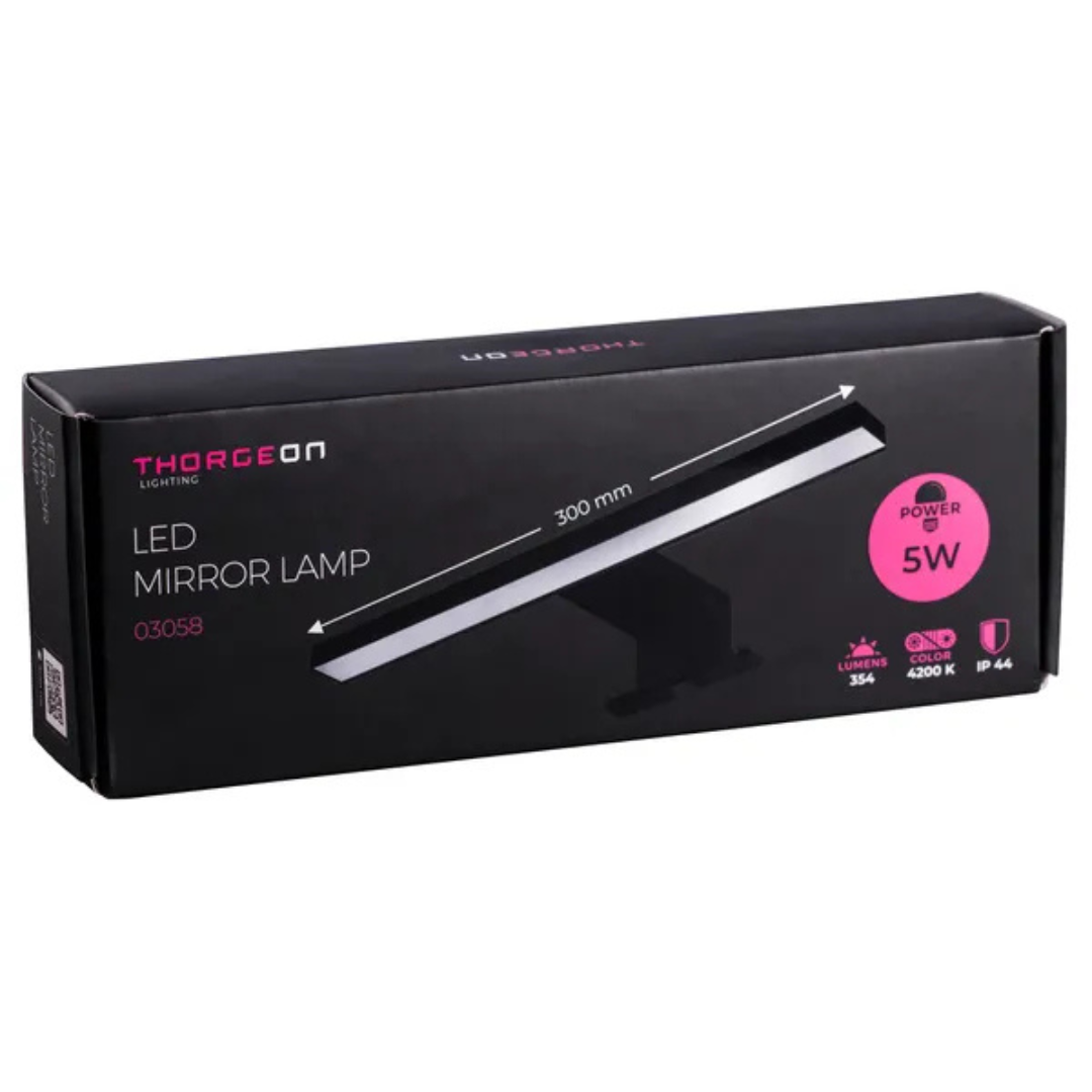 Gaismeklis LED spogulim / gleznai, 5W, 354lm, 30cm, IP44, melns matēts, THORGEON