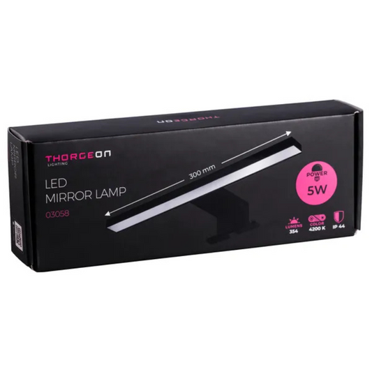 Gaismeklis LED spogulim / gleznai, 5W, 354lm, 30cm, IP44, melns matēts, THORGEON