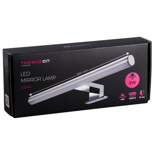 Gaismeklis LED spogulim, 5W, 446lm, 30cm, IP44, hroms, THORGEON