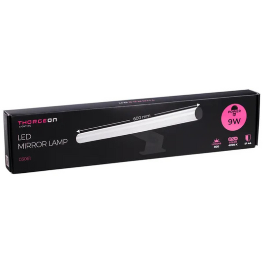 Gaismeklis LED spogulim, 9W, 800lm, 60cm, IP44, melns matēts, THORGEON