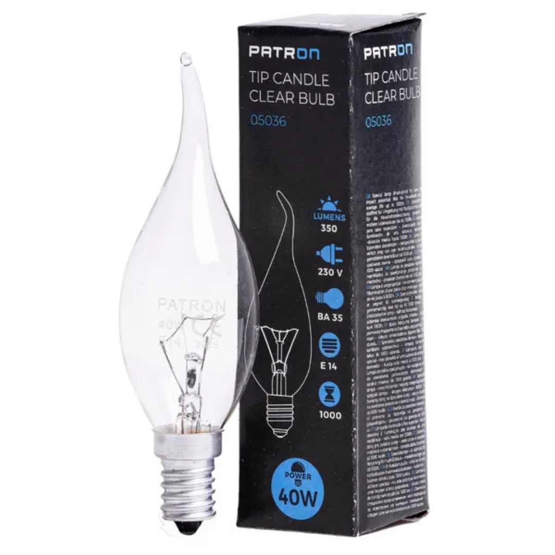 Kvēlspuldze svece BA35, E14, 40W, 230V, Patron