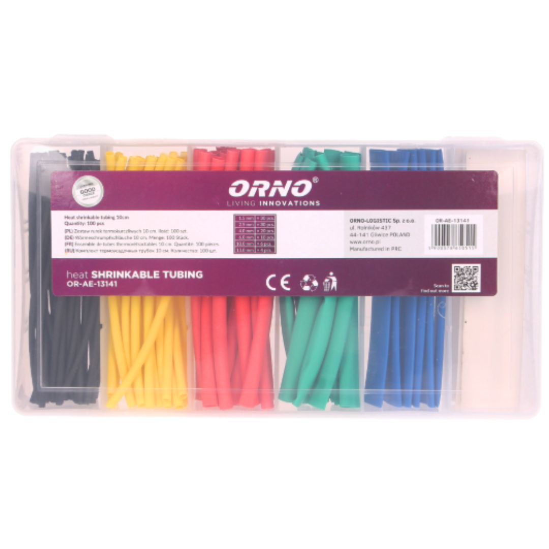 Termocauruļu komplekts 1.5-13mm, 100gab., 10cm garums, ORNO