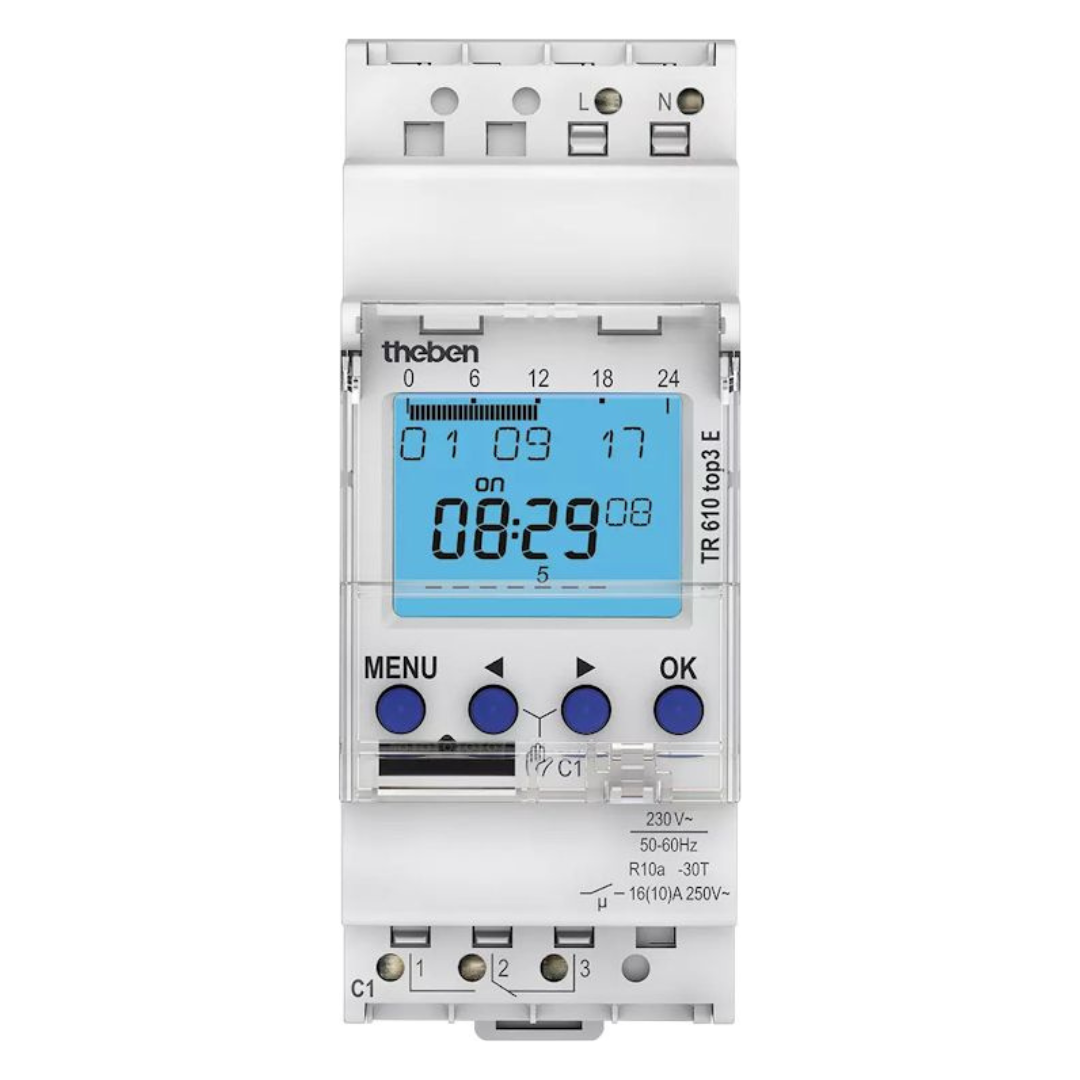 Digitālais laika slēdzis ar nedēļas programmu, 1 kanāls, 16A, 230V AC, TR 610 top3 E, THEBEN