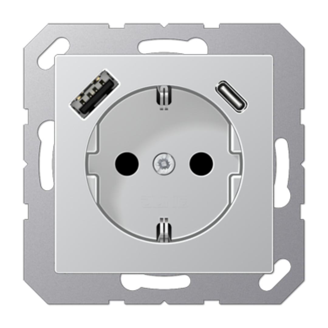 Rozete ar USB-C + USB-A ligzdu, alumīnija krāsa, A500