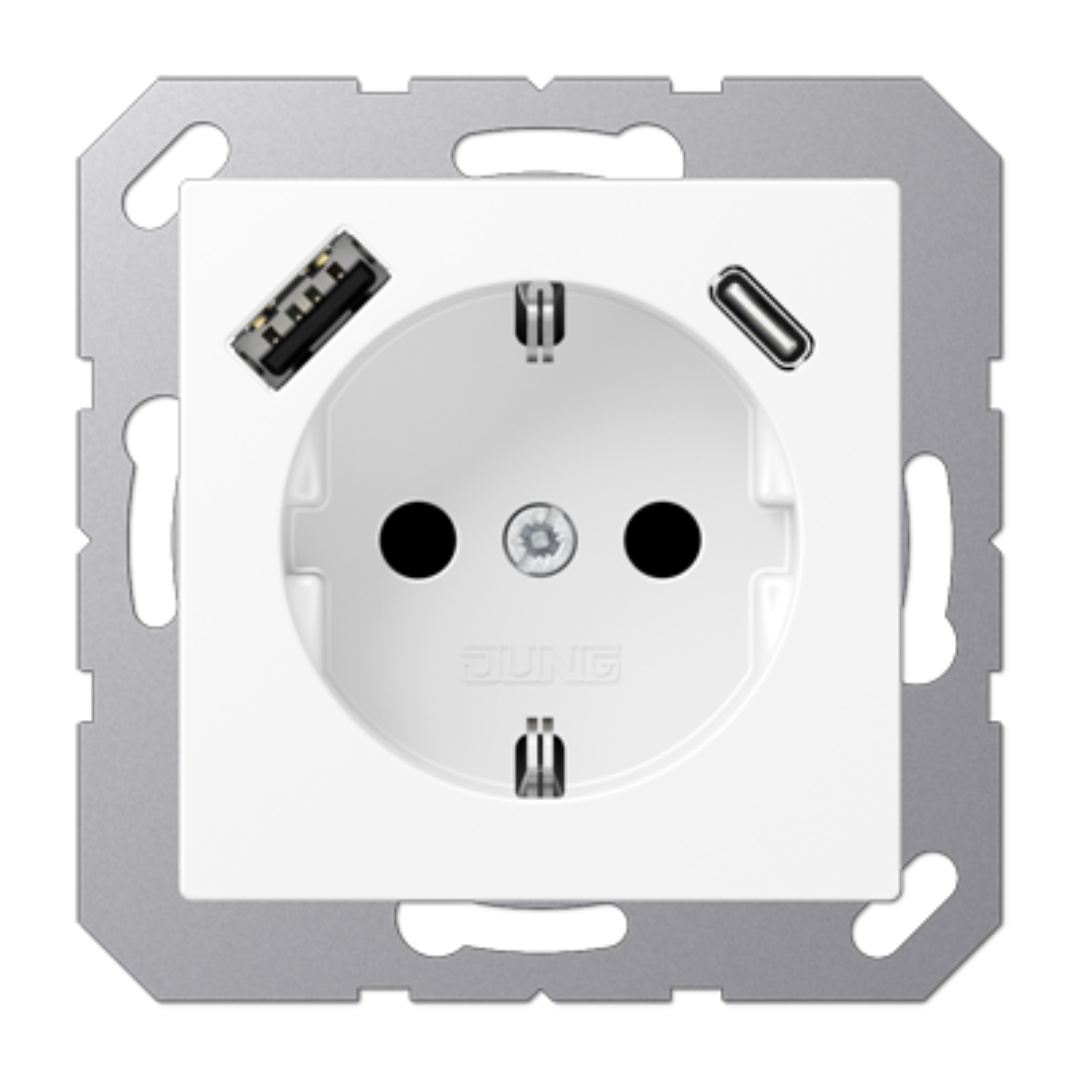 Rozete ar USB-C + USB-A ligzdu, matēta sniegbalta, A500