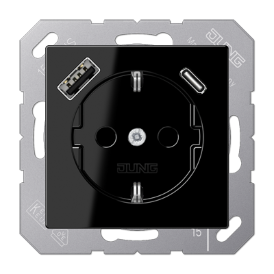 Rozete ar USB-C + USB-A ligzdu, melna, A500