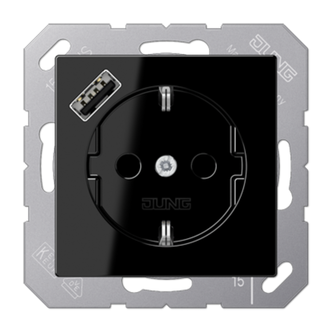 Rozete ar USB-A ligzdu, melna, A500