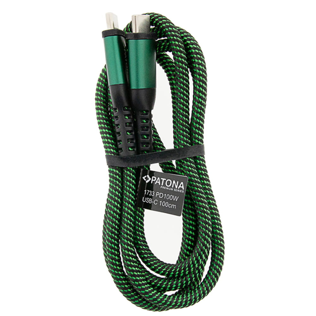 Premium barošanas kabelis / datu kabelis USB-C - USB-C, PD, 100W, 100cm, PATONA