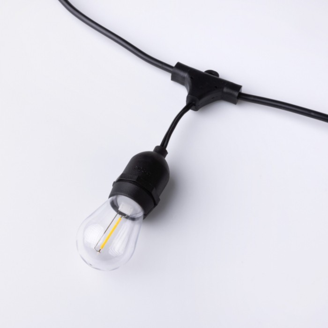 Spuldžu dārza virtene ar 10 patronam uz E27, ar 1W LED spuldzēm komplektā, 2700K, āra teritorijām un iekštelpām, garums 10m (var savienot savā starpā vairākas), IP44, ECOLIGHT