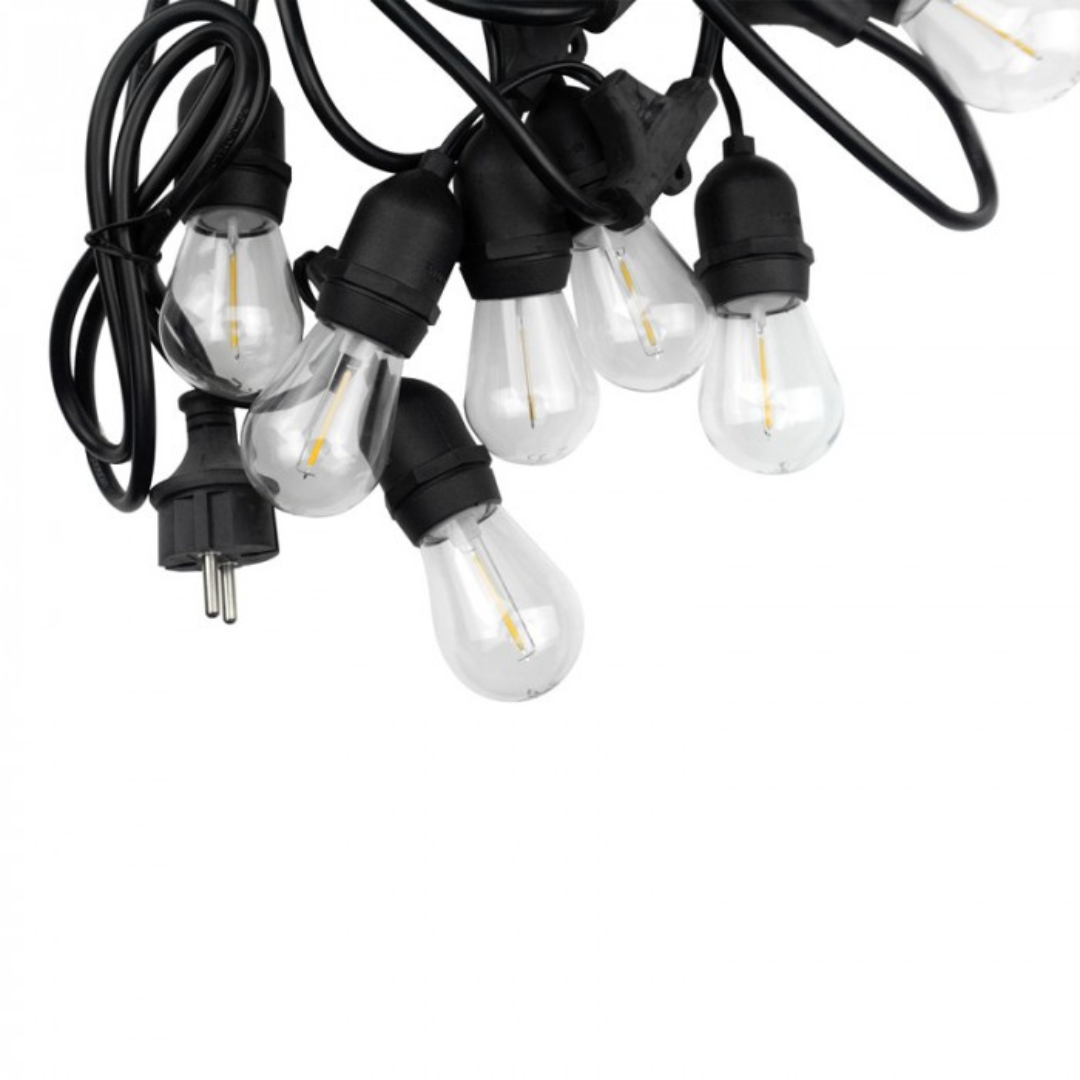 Spuldžu dārza virtene ar 10 patronam uz E27, ar 1W LED spuldzēm komplektā, 2700K, āra teritorijām un iekštelpām, garums 10m (var savienot savā starpā vairākas), IP44, ECOLIGHT