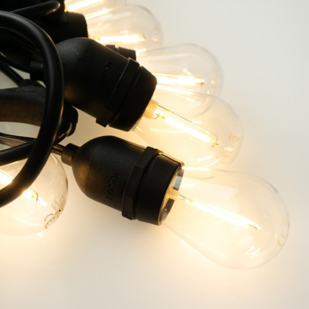 Spuldžu dārza virtene ar 10 patronam uz E27, ar 1W LED spuldzēm komplektā, 2700K, āra teritorijām un iekštelpām, garums 10m (var savienot savā starpā vairākas), IP44, ECOLIGHT