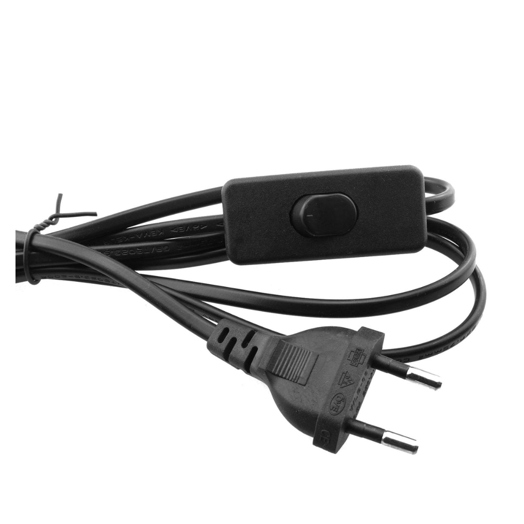 Vads elektroierīcēm ar dakšu un slēdzi, 2m vada garums, H03VVH2-F 2x0.75, melns, Spector Light