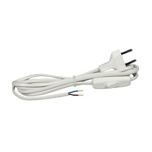 Vads elektroierīcēm ar dakšu un slēdzi, 2m vada garums, H03VVH2-F 2x0.75, balts, Spector Light