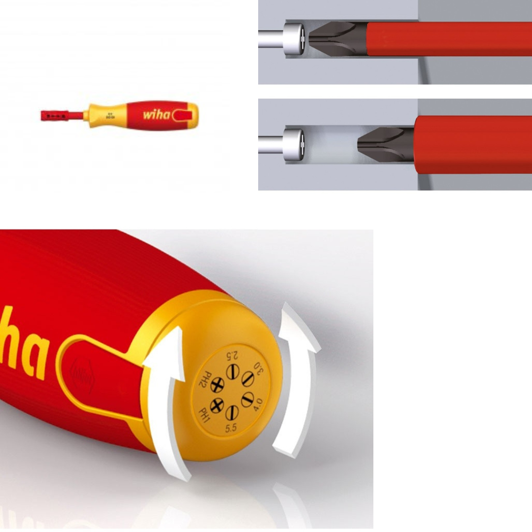Skrūvgriezis elektriķim ar uzgaļiem rokturī, LiftUp, slimBits 6 gab., Wiha