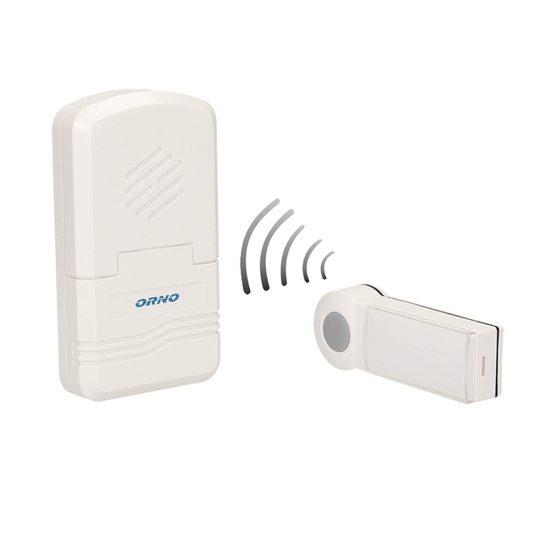 Bezvadu durvju zvans, ar apmāc.sistēmu, DC (3x1.5v AA), darbības attālums līdz 70m, balts, DISCO DC, OR-DB-KH-122, ORNO