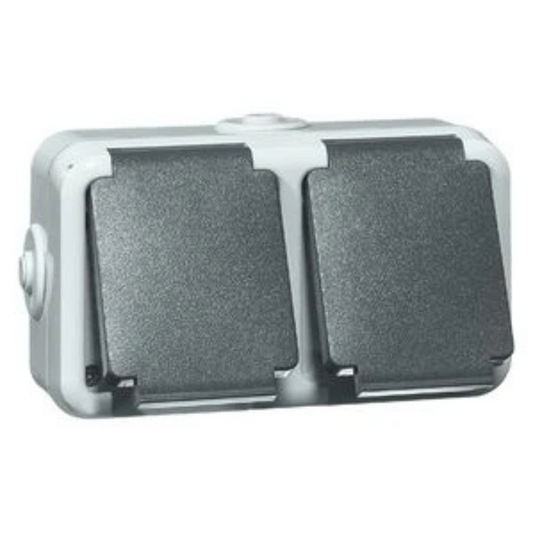 Kontaktligzda 2-vietīga a/z IP44, pelēka, virsapmetuma, D 6632 WAB, Honeywell Peha