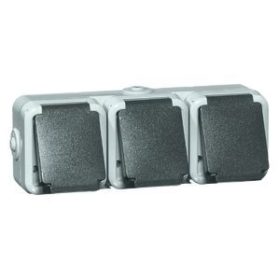 Kontaktligzda 3-vietīga a/z IP44, pelēka, virsapmetuma, D 6633 WAB, Honeywell Peha