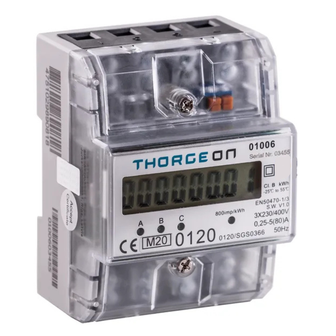 Elektroenerģijas skaitītājs ar MID sertifikātu 3F 80A LCD displejs, uz DIN sliedes
