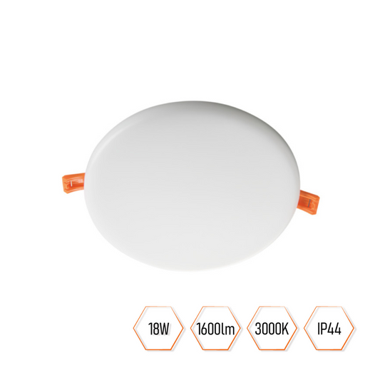 LED Gaismeklis iebūvejams apaļš, bez rāmja, 18W, 200-240V, 1600lm, 3000K, IP44, 120x16mm, balts