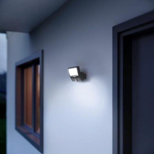 LED prožektors sienas, antracīts, XLED home curved S, ar kustības sensoru, 9W, 1125lm, 3000K, IP44, 160°, 8m, 2-1000lux, STEINEL