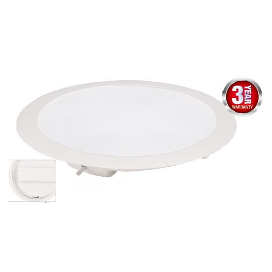 LED Gaismeklis iebūvejams apaļš, 12W, 200-240V, 960lm, 3000K, IP20, plastmasas korpuss, 145x33mm, balts