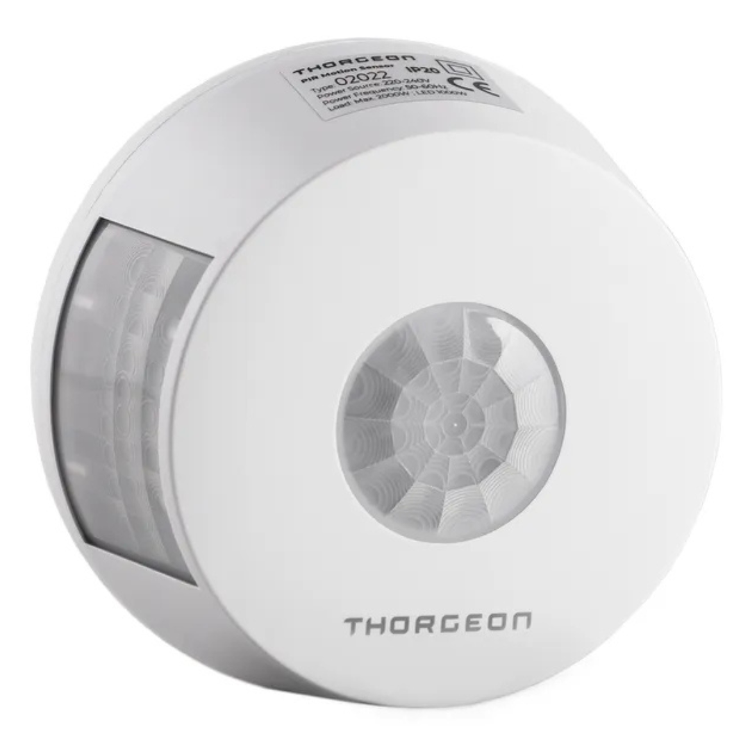 Kustības sensors, virsapmetuma, balts, 360 grādi, 30m darbības distance, IP20, 1000W, 3-2000 lx, Thorgeon