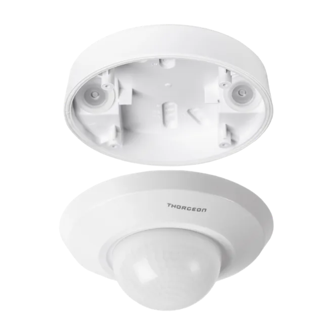 Klātbūtnes sensors balts, virsapmetuma / zemapmetuma, 360 grādi, 20m darbības radius, IP44, 1000W, Thorgeon
