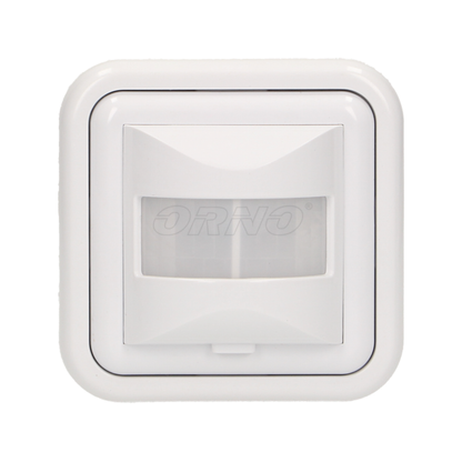 Infrasarkanais kustības sensors z/a, paredzēts uzstādīšanai uz sienas, darbības diapazons 160grādi - 9m, IP20, 500W, 80.7x80.7x65mm, balts, ORNO