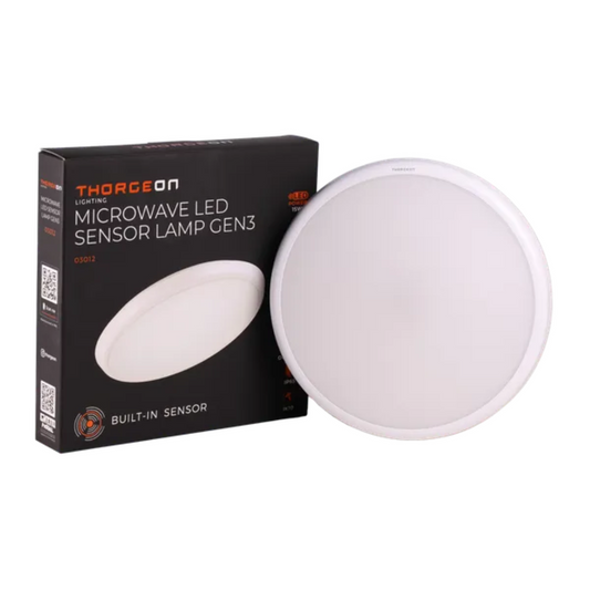 LED gaismeklis / plafons v/a ar mikroviļņu sensoru, 15W, 3000K/4000K/6000K, 1500lm, IP65, IK10, sensora darbības lauks 4-16m, D265.5mm, GEN3, THORGEON