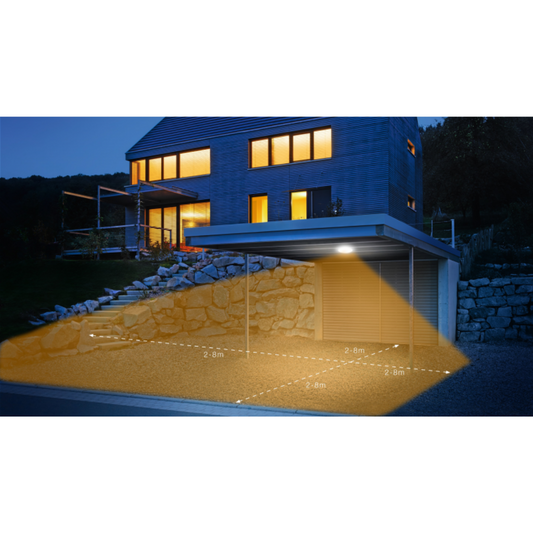 Āra lampa ar kustības sensoru, sudraba, pie griestiem vai zem nojumes, LED, 9.8W, 3000K, 946lm, IP44, IK07, sensora attālums 6m un 360°, DL Vario Quattro LED, STEINEL