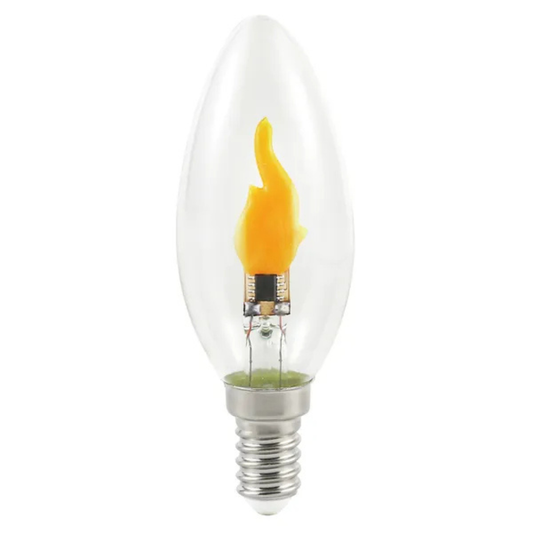 LED Spuldze ar sveču liesmas imitāciju, dekorācijas apgaismojums, caurspīdīgs stikls, 0.5W, E14, siltais spektrs 1800K, 8lm, B35, 230-240V