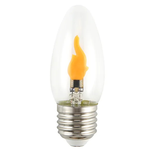 LED Spuldze ar sveču liesmas imitāciju, dekorācijas apgaismojums, caurspīdīgs stikls, 0.5W, E27, siltais spektrs 1800K, 8lm, B35, 230-240V