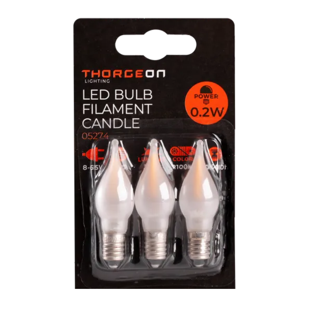 LED Spuldze "svece" der Ziemassvētku svēčturiem, dekorācijas apgaismojums, matēts stikls, 3 gabalu komplekts, 0.2W, E10, siltais spektrs 2100K, 12lm, 8-55V