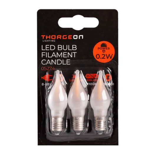 LED Spuldze "svece" der Ziemassvētku svēčturiem, dekorācijas apgaismojums, matēts stikls, 3 gabalu komplekts, 0.2W, E10, siltais spektrs 2100K, 12lm, 8-55V