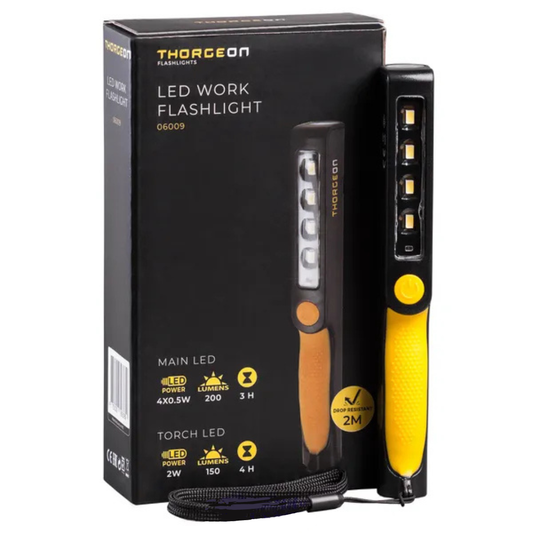 LED lukturis darbām ar magnētu, 2W + 4x0.5W, 200Lm, IP20, iebūvēts akumulators 1600mAh, darbības laiks līdz 4 stundām, THORGEON