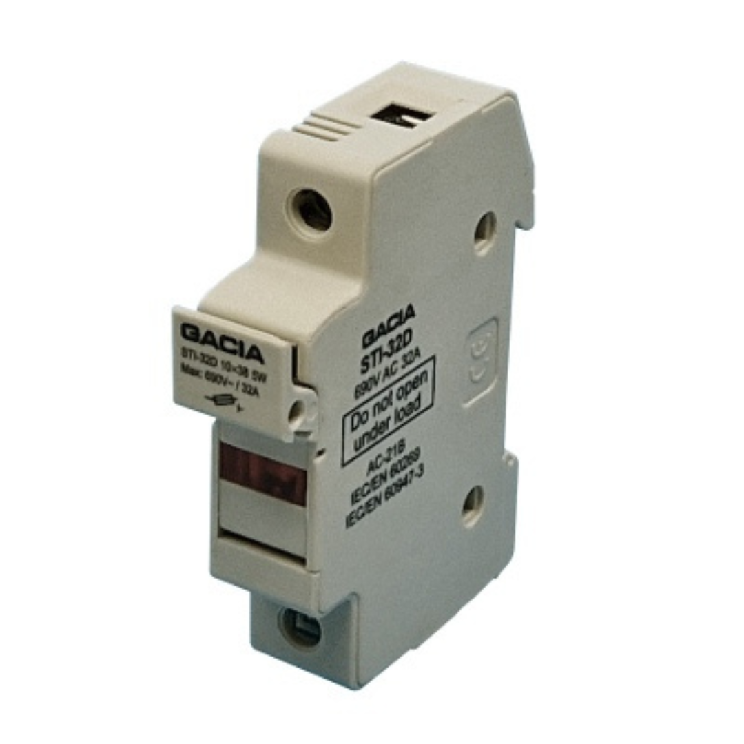 Cilindrisko drošinātāju 10x38 blokslēdzis, LED, 1P, 32A, 690V, STID-32-1, GACIA