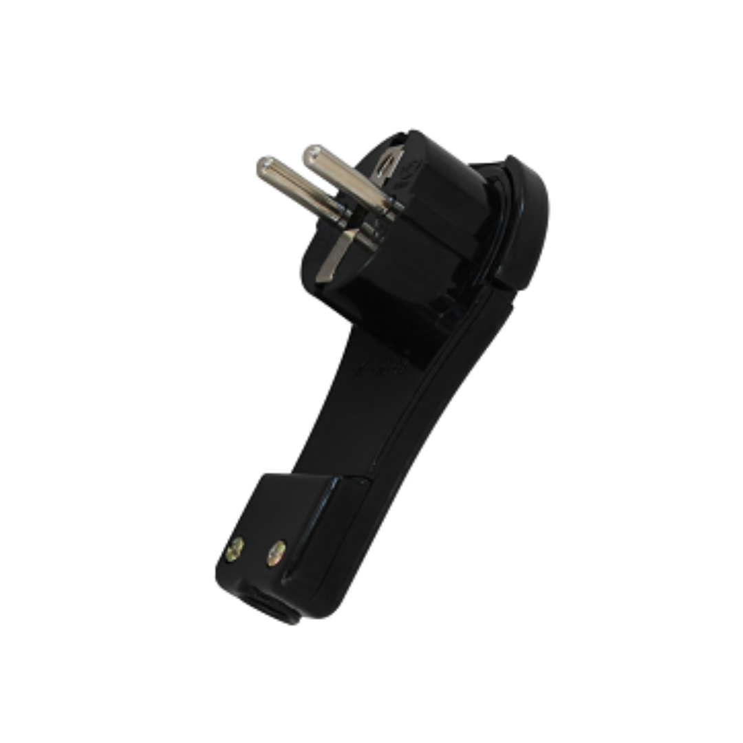 Plakana leņķveida kontaktdakša, melna, 16A, 230V, 290-502