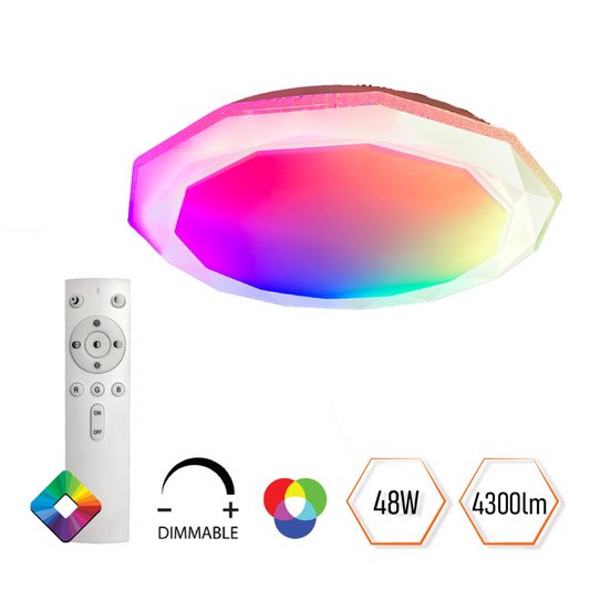 Griestu dimējams LED gaismeklis ar pulti, 40W, SMD2835, RGB(Rainbow), 4300Lm, 3000-6500K, D480*H70 mm, Spector Light