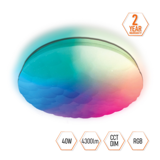 Griestu dimējams LED gaismeklis ar pulti, 40+8W, RGB(Rainbow), 4300Lm, 3000-6500K, Spector Light
