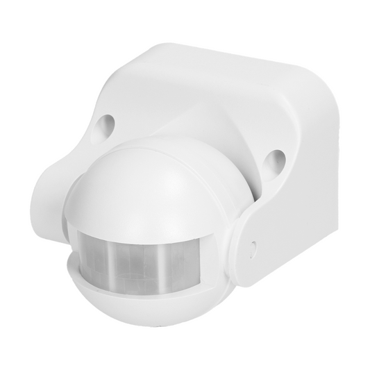 Infrasarkanais kustības sensors, darbības diapazons 180grādi - 12m, 3-2000LUX, 1200W, IP44, 86.4x60.4mm, balts