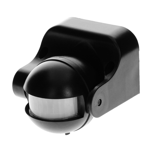 Infrasarkanais kustības sensors, darbības diapazons 180grādi - 12m, 3-2000LUX, 1200W, IP44, 86.4x60.4mm, melns