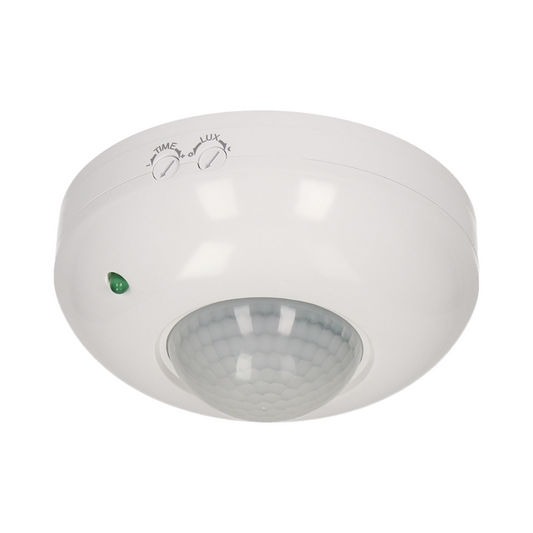 Infrasarkanais kustības sensors, darbības diapazons 360grādi - 6m, 3-2000LUX, 1200W, 115x58mm, balts