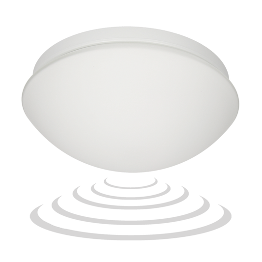 Mikroviļņu sensora lampa / plafons ar E27 patronu (bez spuldzes), 60W max., sensora darbības distance 1-8m, IP44